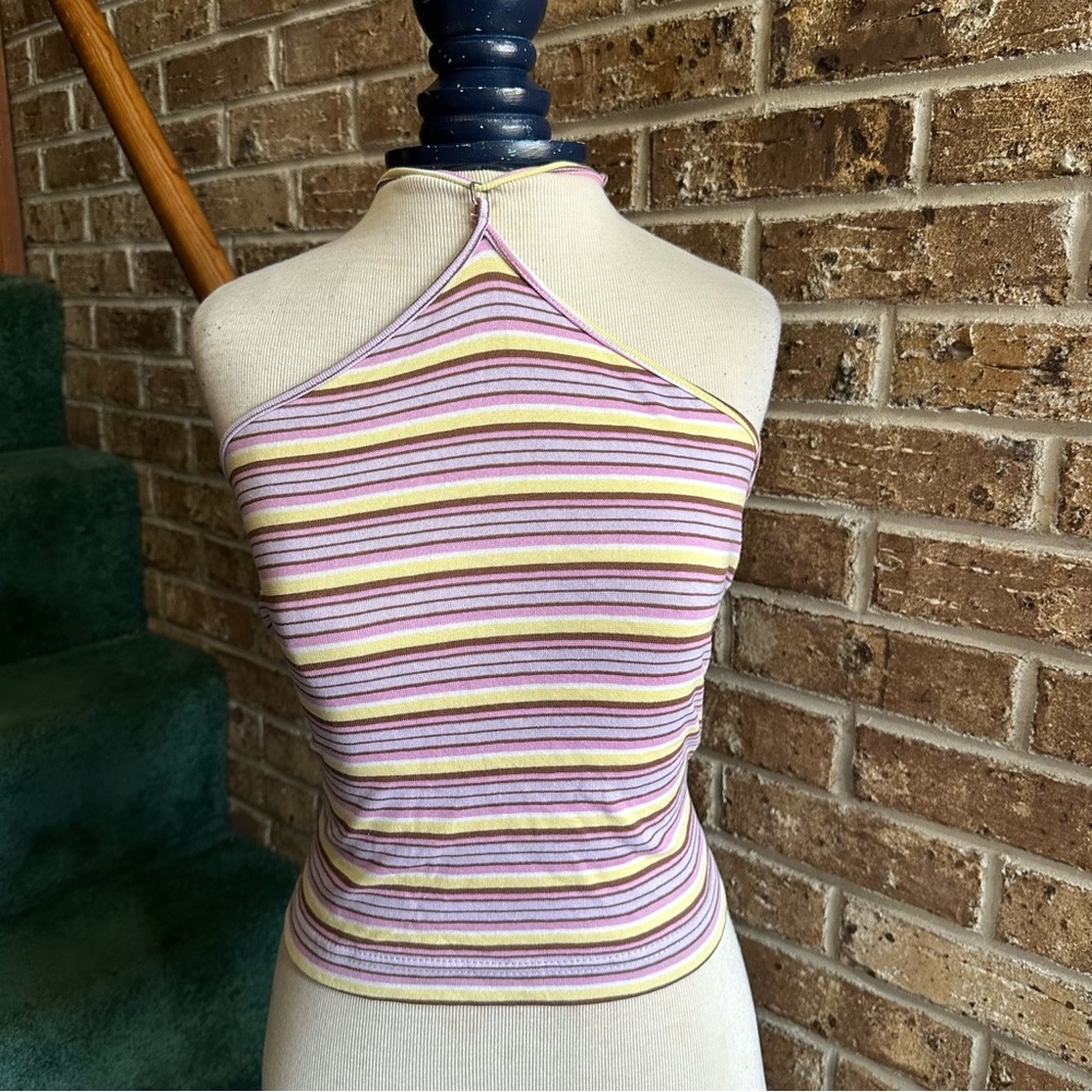 VTG 90s Y2K Striped Cropped Halter Top NWT